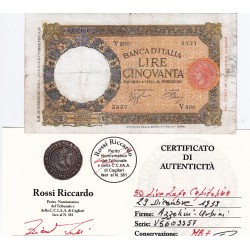 50 LIRE LUPA CAPITOLINA 29.12.1939   MB+ 